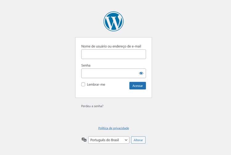 Instalar contact form 7 - primeiro passo é o login no WordPress